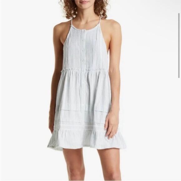 Free People NWT Desert Days Striped Cotton Mini Dress in Ivory/Light Blue Medium - Picture 3 of 8